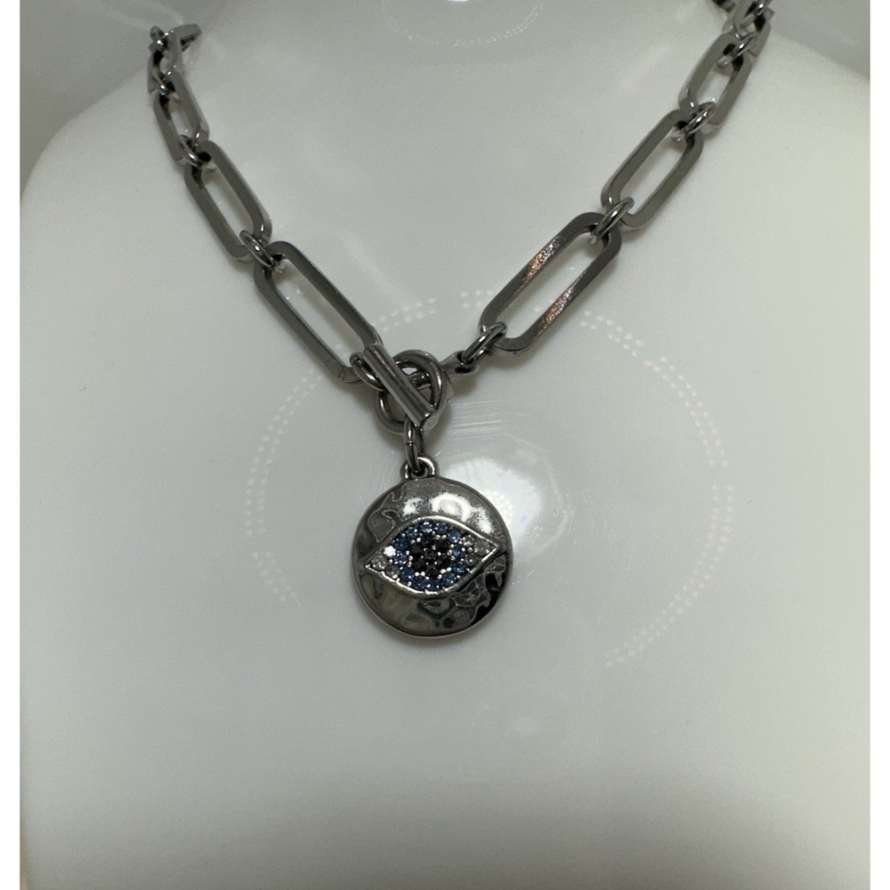 Simply Vera Wang Evil Eye Paperclip Chain silver tone necklace